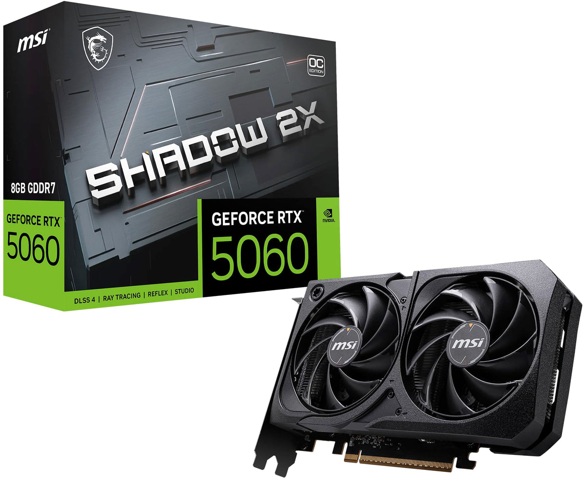 MSI GeForce RTX 5060 8G Shadow 2X OC - 8GB GDDR7 (28Gbps/128-bit), PCIe 5, Boost: 2535 Hz, HDMI 2.1b, DisplayPort 2.1b - V537-004R