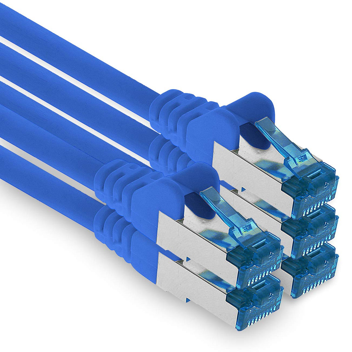1aTTack.de Patch Cable – 5X 7.5m Ethernet, Network, LAN Cable CAT6a (for Gigabit Networks, Routers, Switches, Modems with RJ45 Input – Blue) - 4251073690711