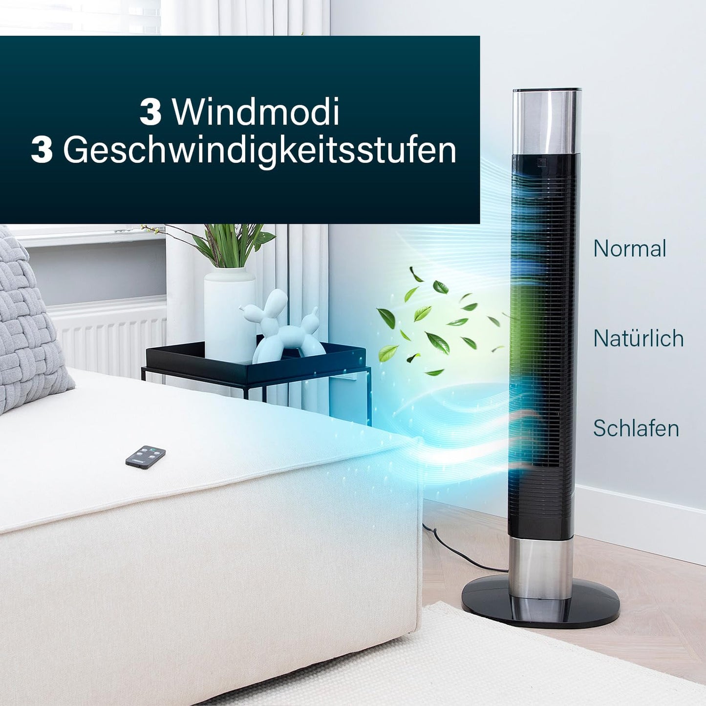 Princess Low-noise tower fan - height 103 cm - 3 modes & 3 speeds - oscillation - controllable via app - 01.358275.01.001