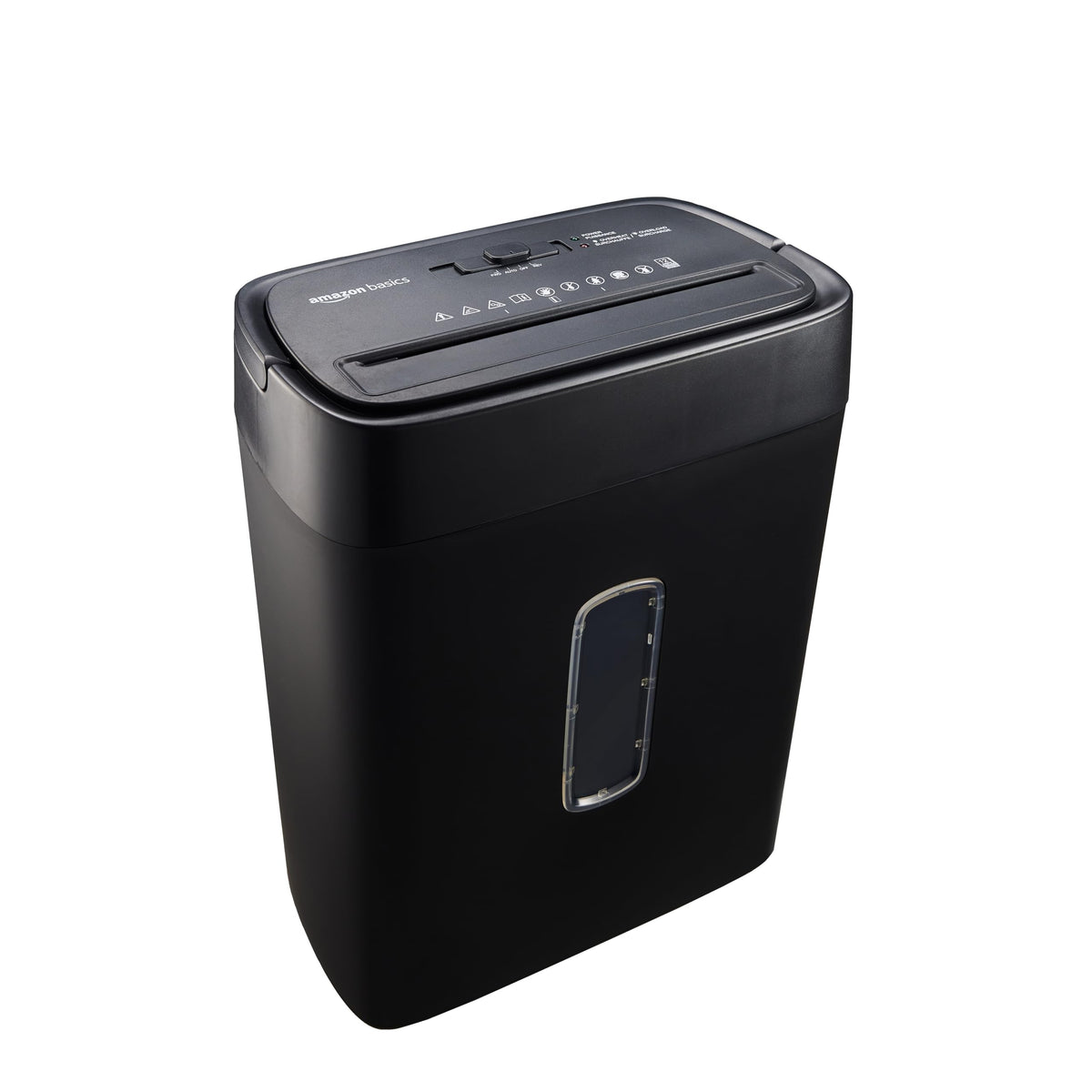 Amazon Basics cross-cut document shredder, 12 sheets, with transparent viewing window, for documents and credit cards, 22.7l collection container, black - C262-C