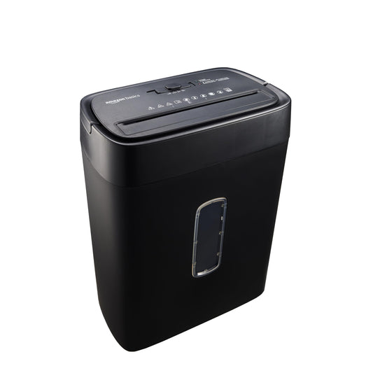 Amazon Basics cross-cut document shredder, 12 sheets, with transparent viewing window, for documents and credit cards, 22.7l collection container, black - C262-C