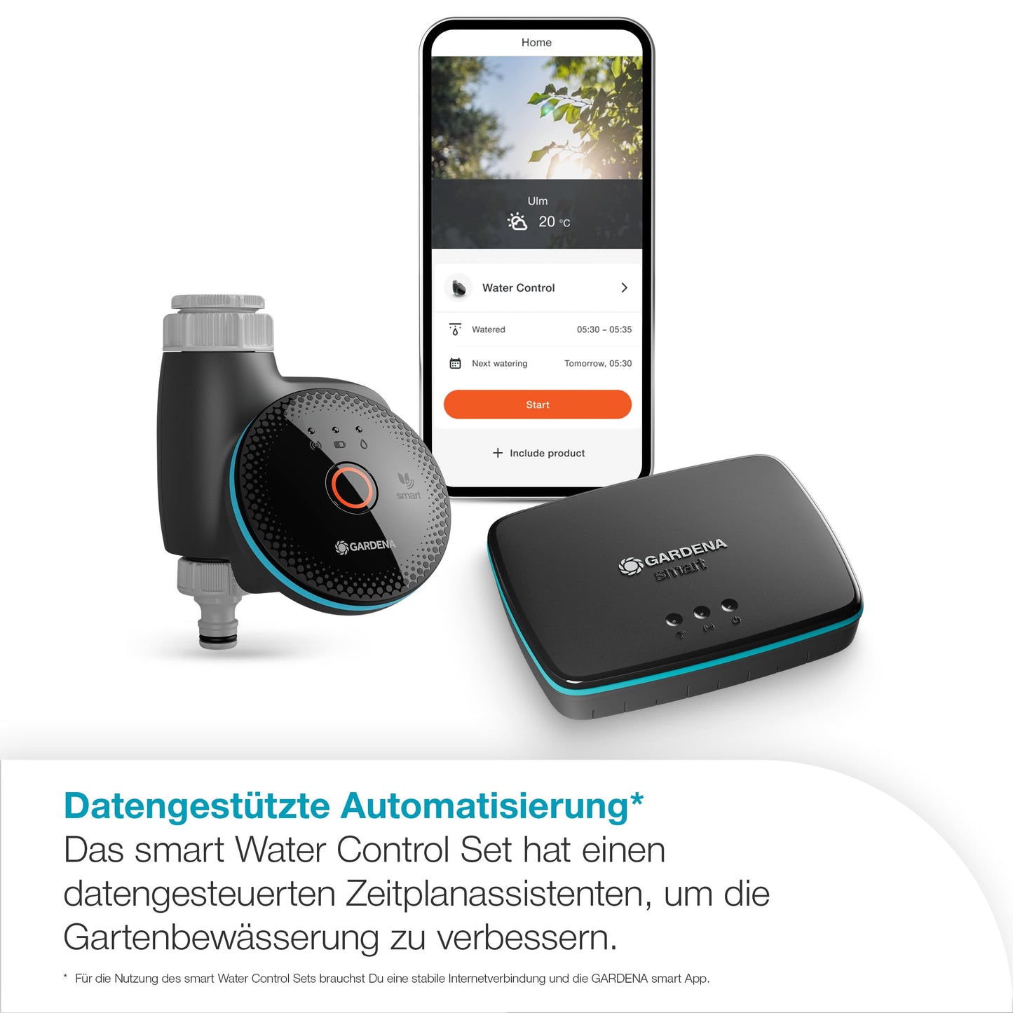 Gardena smart Water Control Set irrigation control; smart: data-controlled irrigation*, smart home integration*, clever irrigation, high-quality valve technology (19043-20)