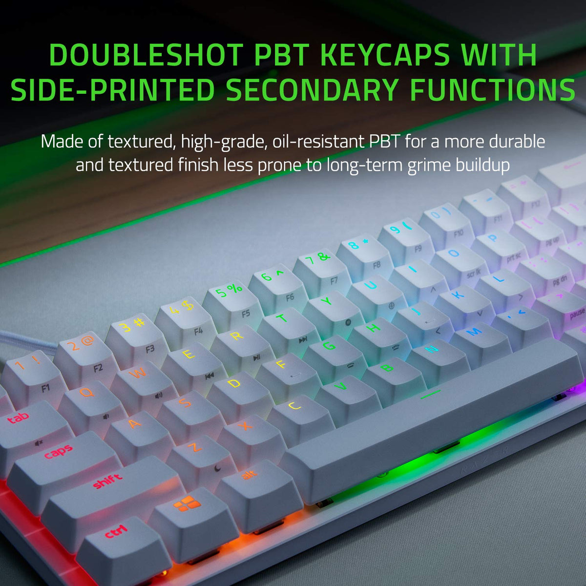 Razer Huntsman Mini (Red Switch) - Tastatur de gaming compactă 60% (Switch-uri optice liniare, capace de taste Doubleshot PBT, cablu USB-C detașabil) Layout QWERTY US | Alb Mercury - RZ03-03390400-R3M1