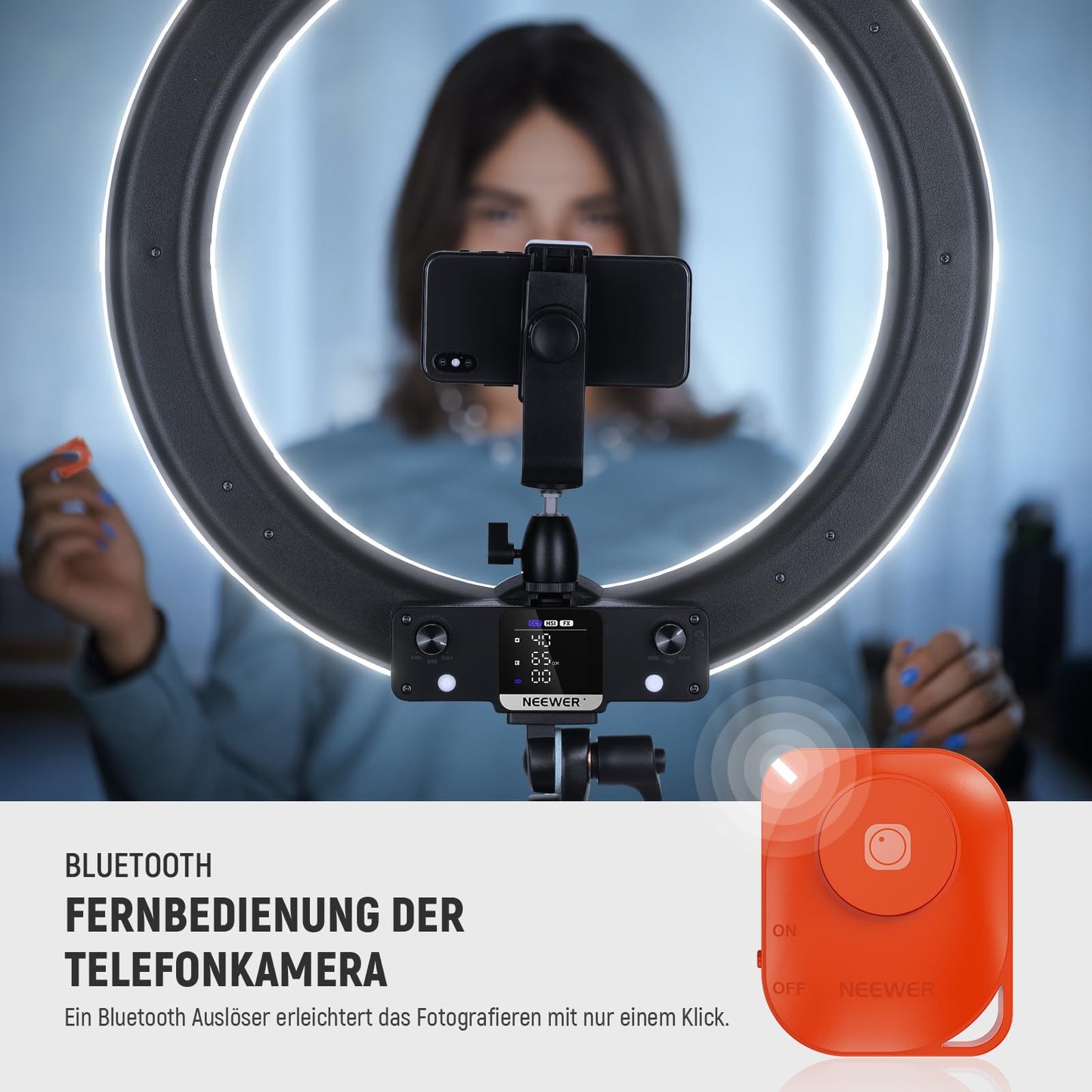 NEEWER 18" RGB LED Ring Light APP Control with Stand and Phone Holder, 42W Dimmable, 2500-10,000K, GM ± 50 Bi Color, CRI97+/TLCI98+, 360° Full Color, 18 Scenes for Selfie, TikTok, Vlog, RGB18 II - 10103392