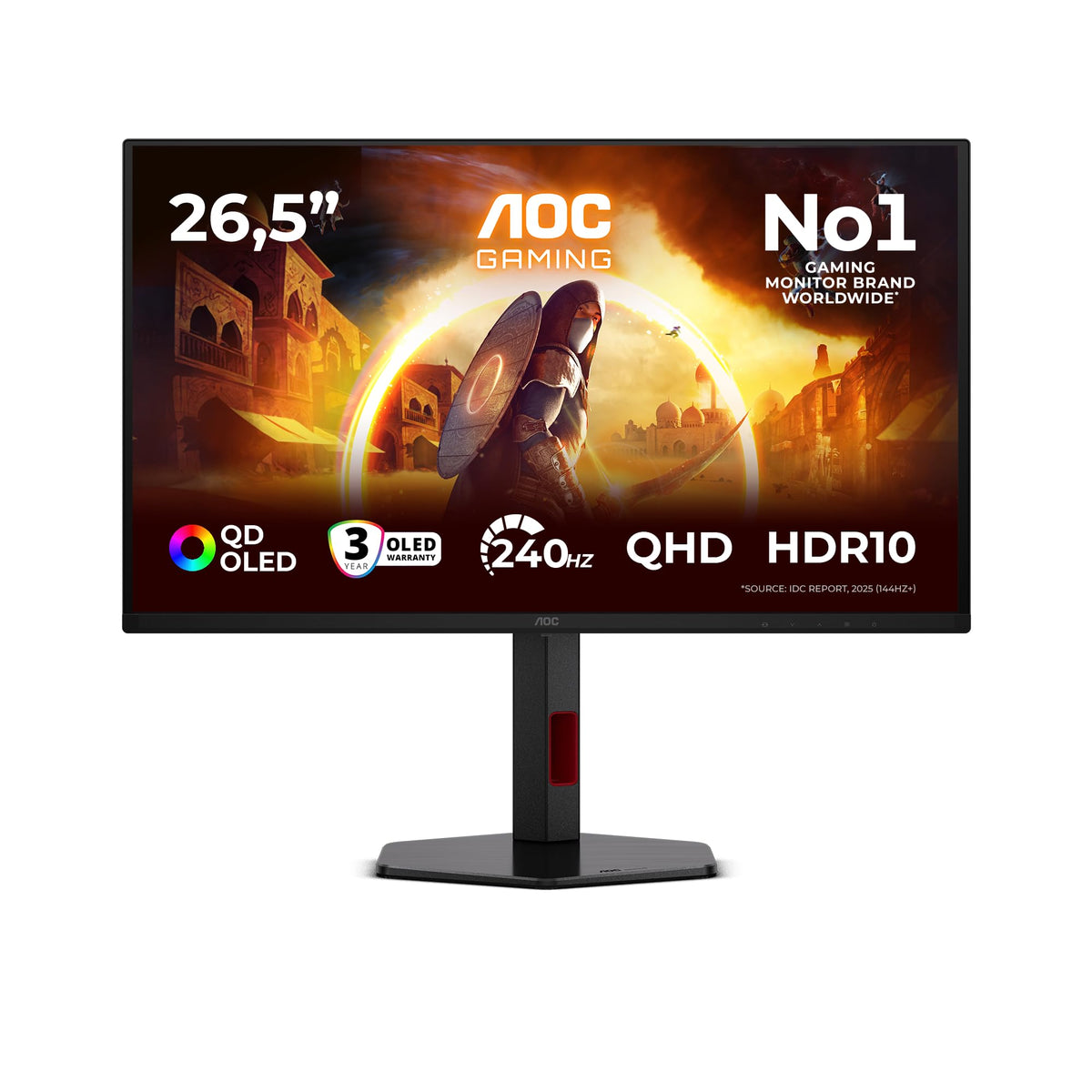 AOC Q27G4ZDR Monitor de gaming de 27 inch WQHD cu hub USB, 240Hz, panou QD-OLED, 0.03ms GtG, HDR10, compatibil G-Sync, ajustare pe înălțime, (2560x1440 HDMI 2X 2.1 DP 1x 1.4) Negru