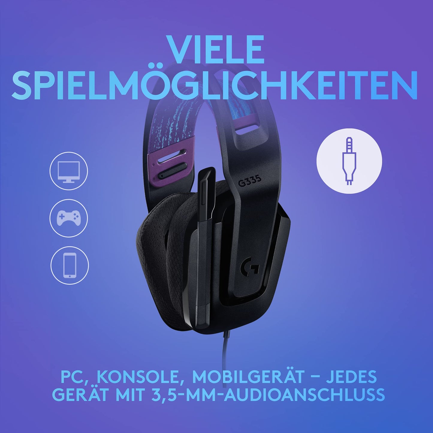 Logitech G G335, Wired Gaming Headset, Microphone with Flip Mute Switch, 3.5mm Audio Jack, Memory Foam Ear Pads, Lightweight, Compatible PC, PlayStation, Xbox, Nintendo Switch - Black - 981-000978