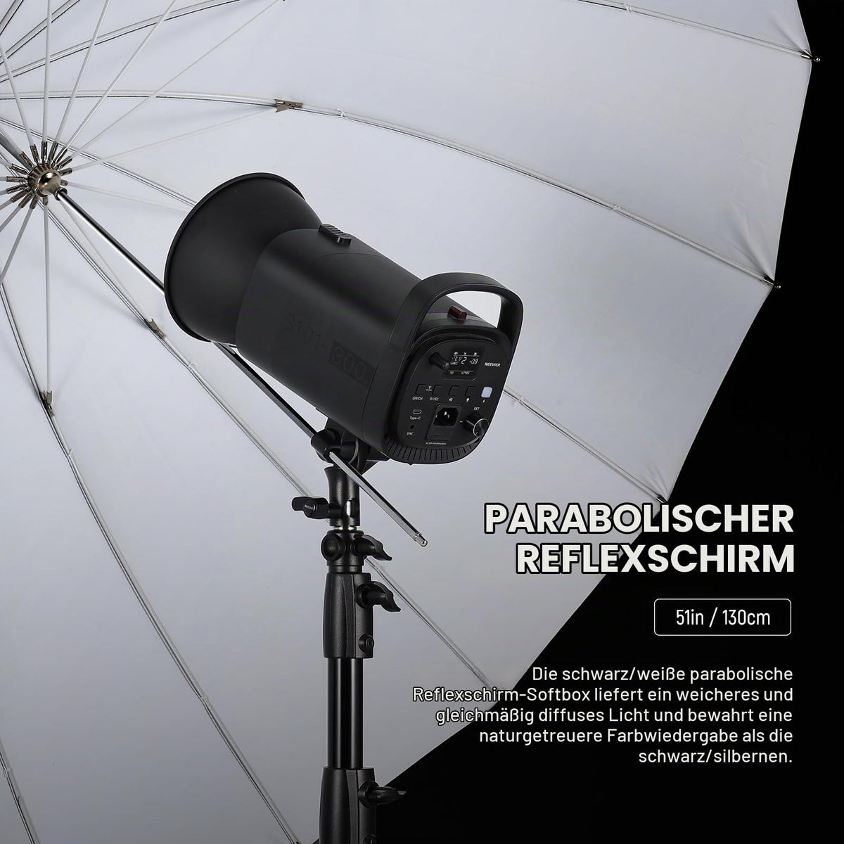 NEEWER 130cm Parabol Reflexschirm pentru fotografie cu interior alb - 10103470