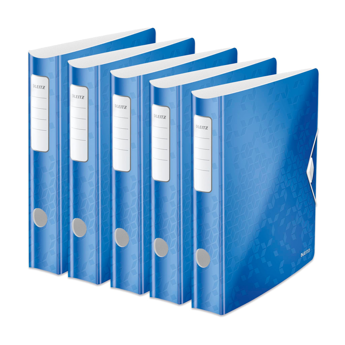 Leitz quality folder 180° Active WOW, pack of 5, A4, narrow, rounded spine, 6.5 cm wide, elastic band closure, light polyfoam, plastic folder, WOW series, blue, 11070036
