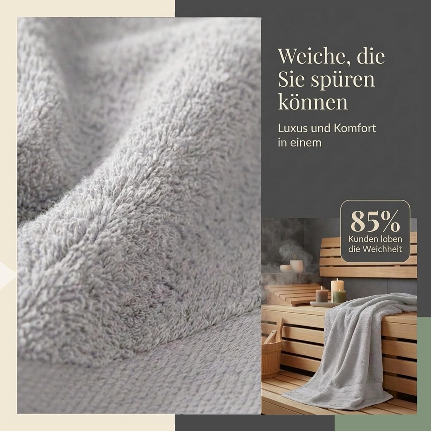 Komfortec 2 sauna towel set 80x200 cm, large sauna towels made of 100% cotton, sauna towels, fluffy and absorbent, quick-drying, white - 2er-80x200-weiss