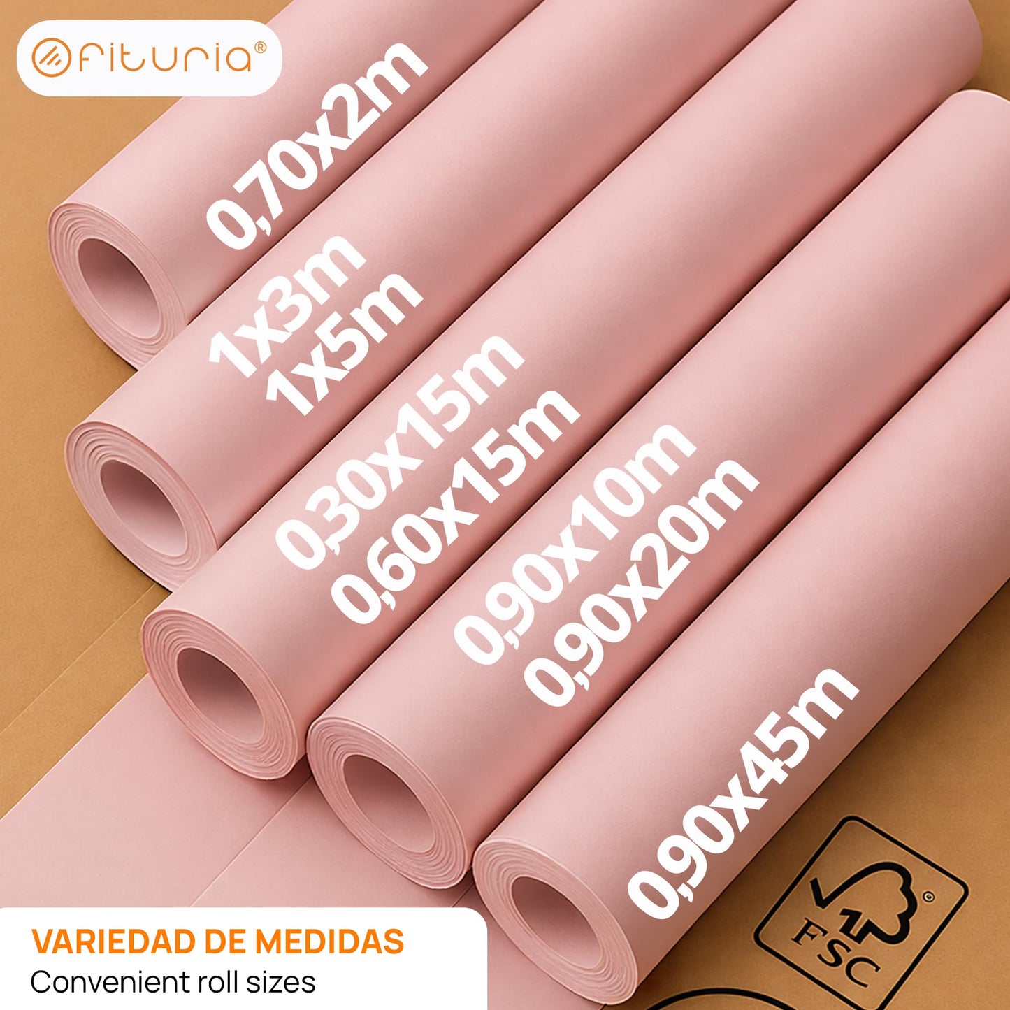 OFITURIA Kraft Paper Pink Pastel - Roll 1 × 3 m - 6 Rolls - Wrapping Paper and Packaging Paper - Craft Paper for DIY, Decoration and Sewing Patterns - Tear-Resistant and Easy to Cut - COM620-parent2