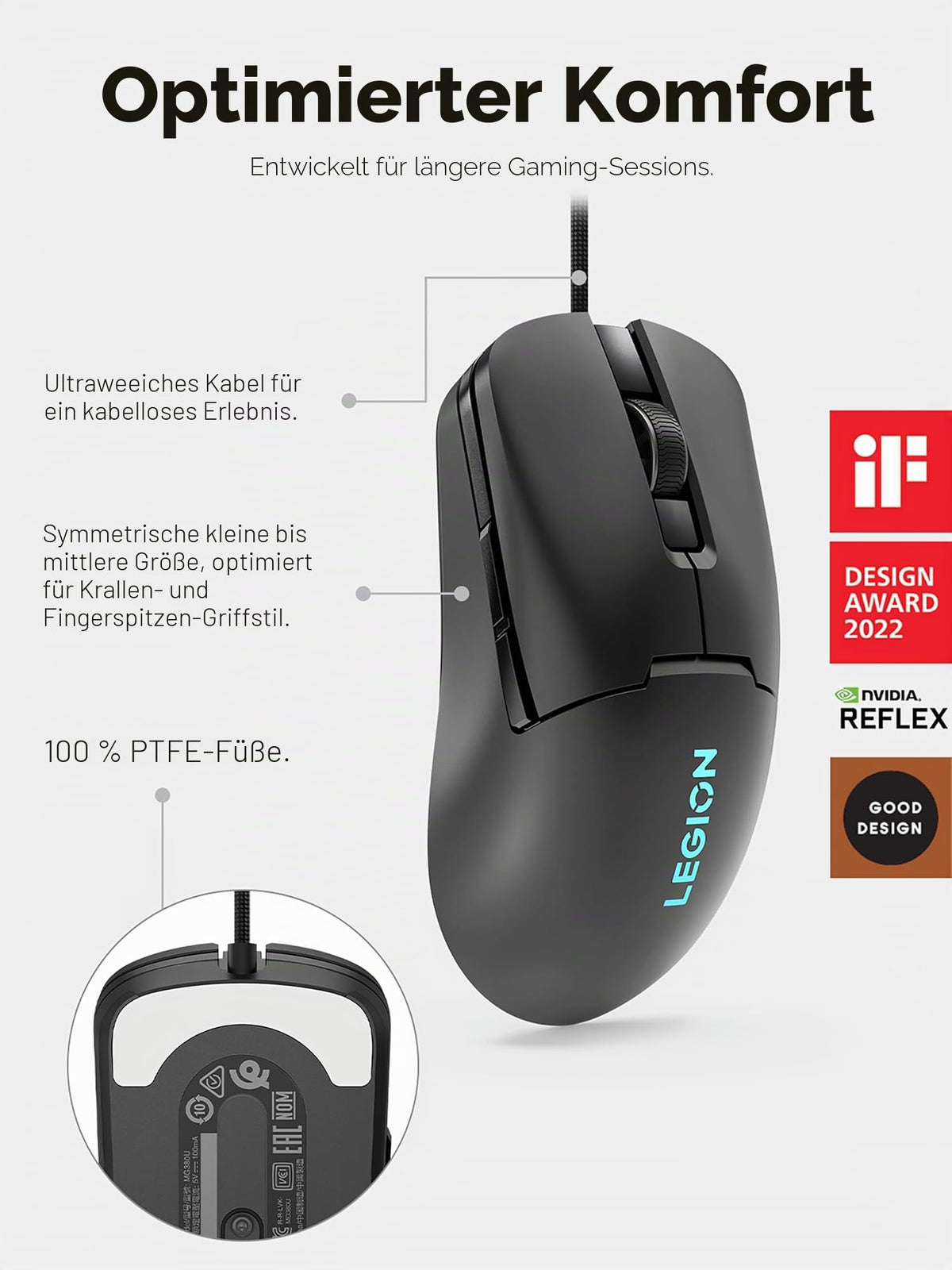 Lenovo Legion M300s RGB Gaming Mouse, up to 8000 DPI, 6 programmable buttons, RGB 16.8 million colors - GY51H47350