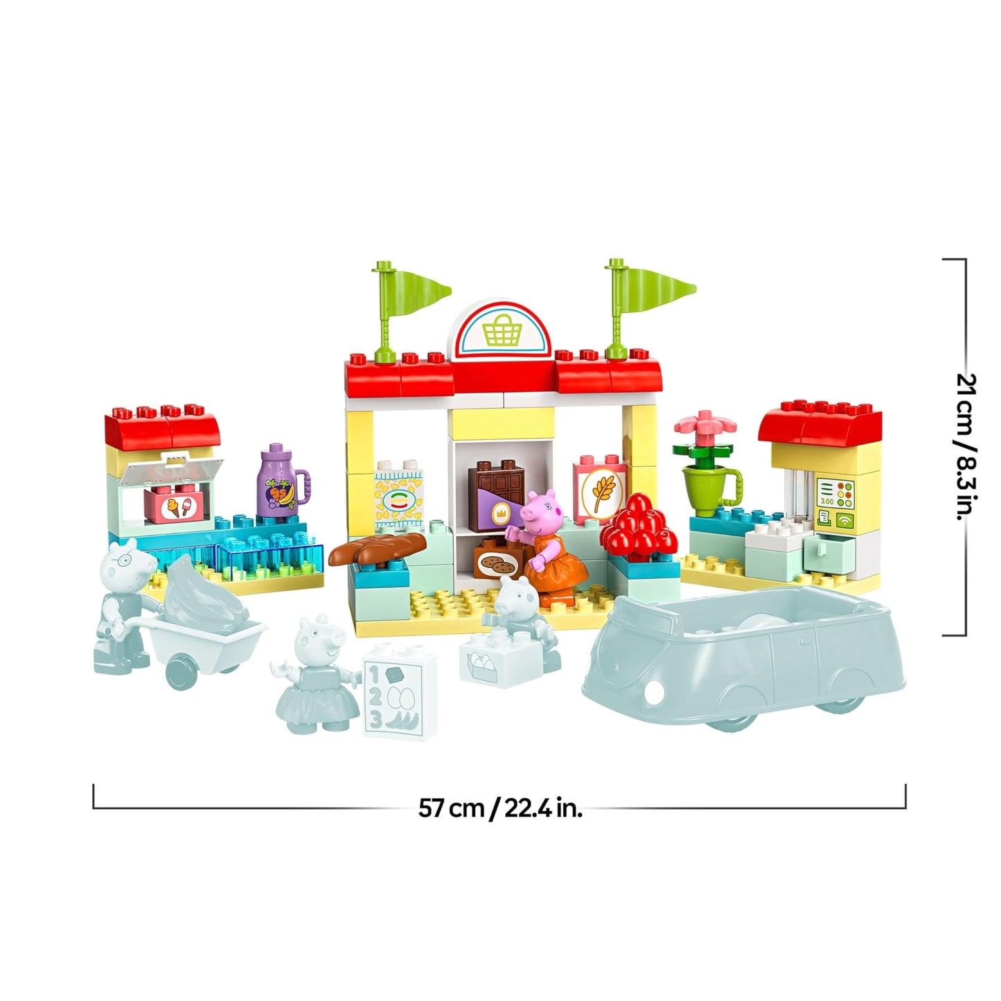LEGO DUPLO Peppa Pig Supermarket - educational toy to promote fine motor skills for girls and boys aged 2 and over - including shop with car and 4 figures - gift idea for toddlers - 10434
