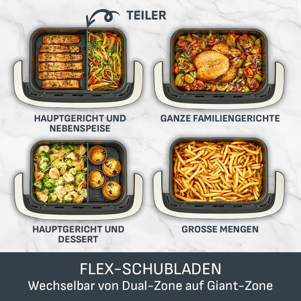 Tefal Dual Easy Fry Flex hot air fryer 9L - Airfryer with 2 chambers & GiantZone, FlexCook divider, 2700 W, 40-200 °C, 7 programs, low-fat frying & preparing 2 dishes at the same time EY9228 - EY9228E0