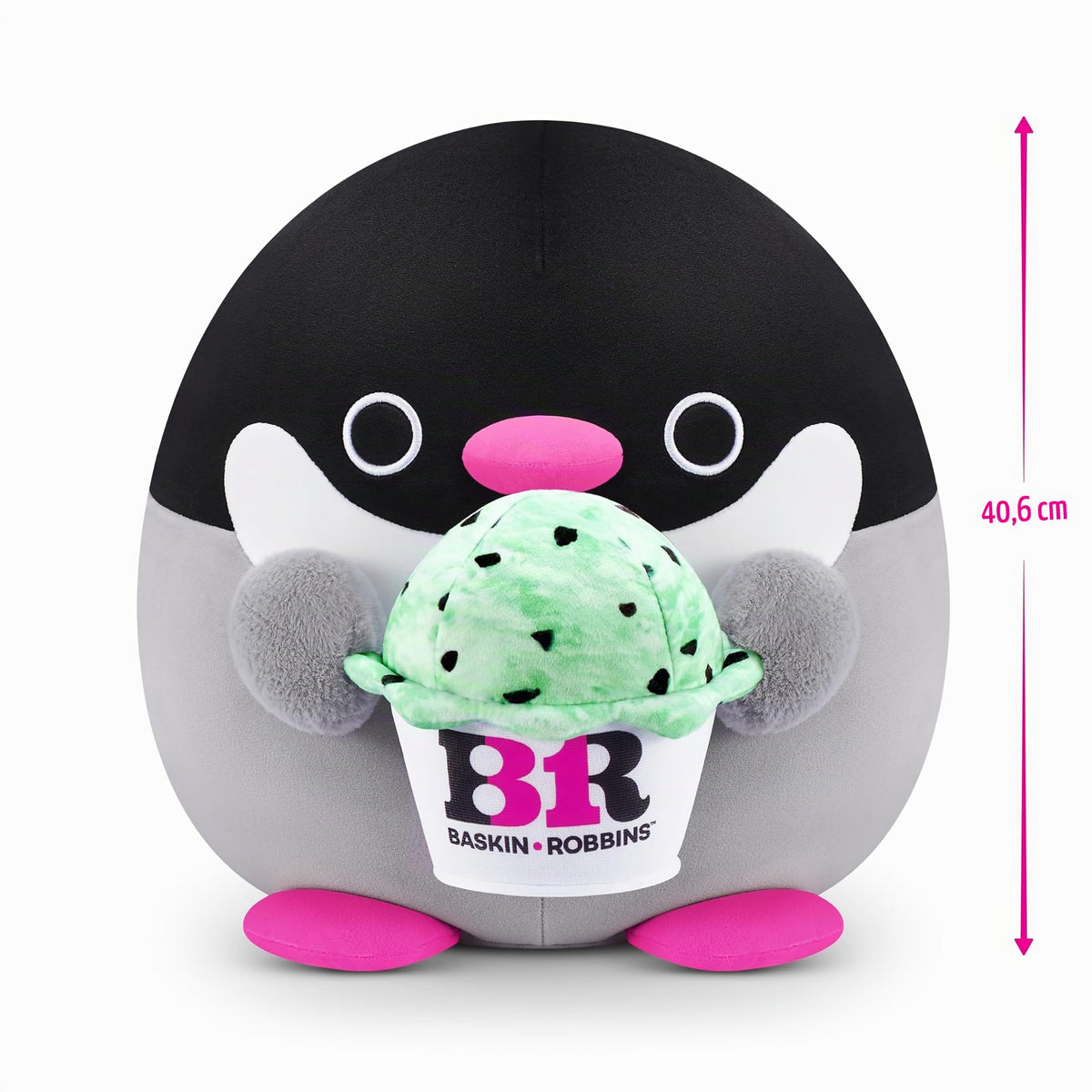 Snackles, Series 2, Penguin (Baskin Robbin), Plush Toy, Cuddly Squishy Comfort Plush with Licensed Snack Brand Accessory, Large (40 cm), Brown Box, (Penguin) - 77606G