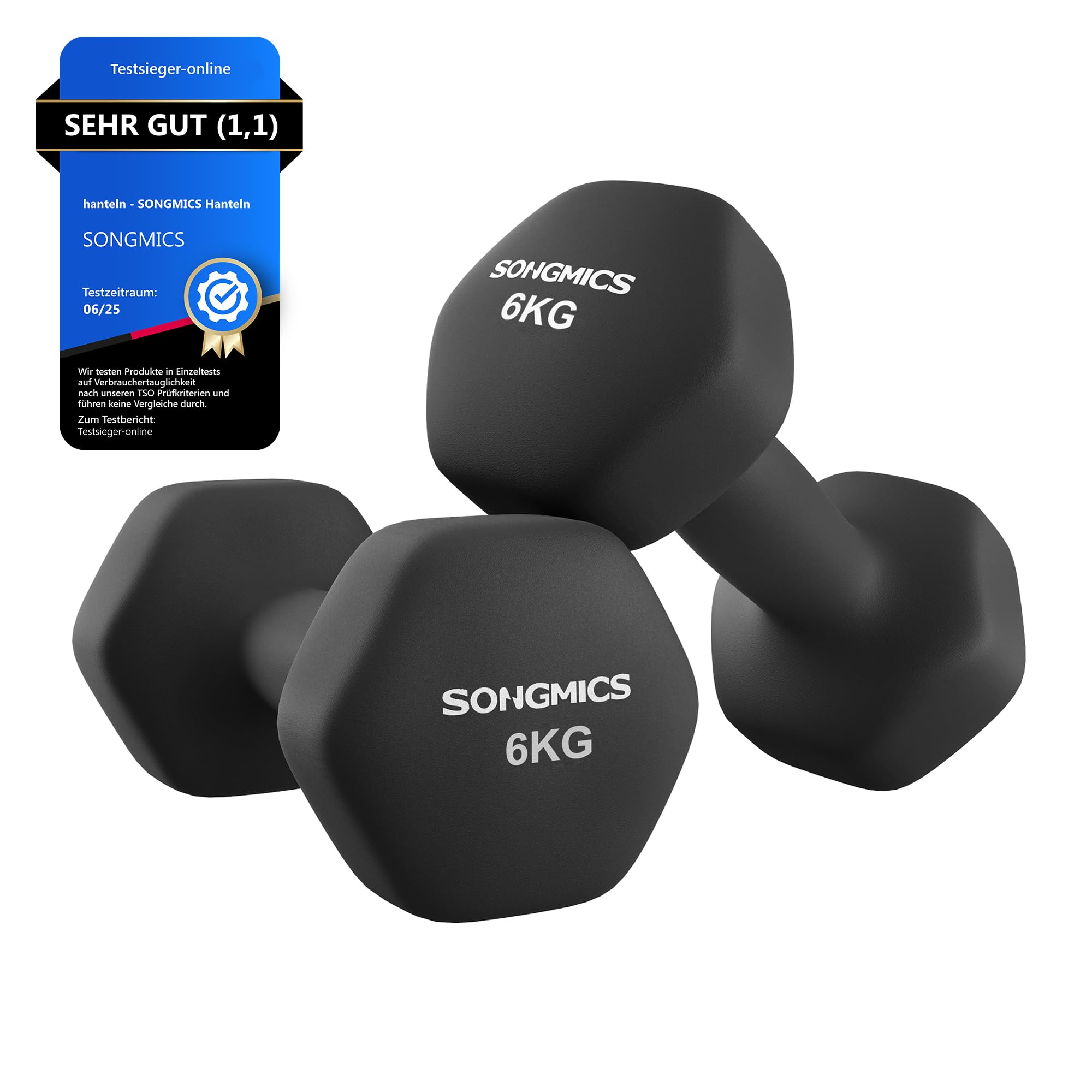 SONGMICS Dumbbells Set of 2 2 x 6kg Dumbbell Set Hexagon Neoprene Coating Strength Training Workout Fitness Training for Home Ink Black SYL160B01 - USYL908Q01