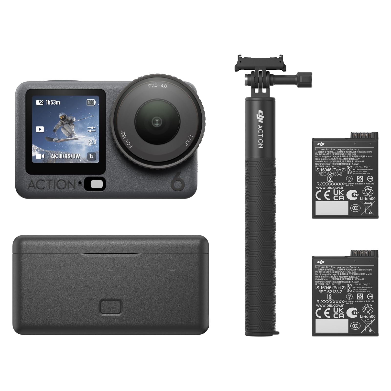 DJI Osmo Action 6 Advanced Combo, action cam with 1/1.1″ square sensor, variable aperture from f/2.0-f/4.0, longer battery life with 2 batteries, action cam 8K for extended outdoor recordings - 6937224136243
