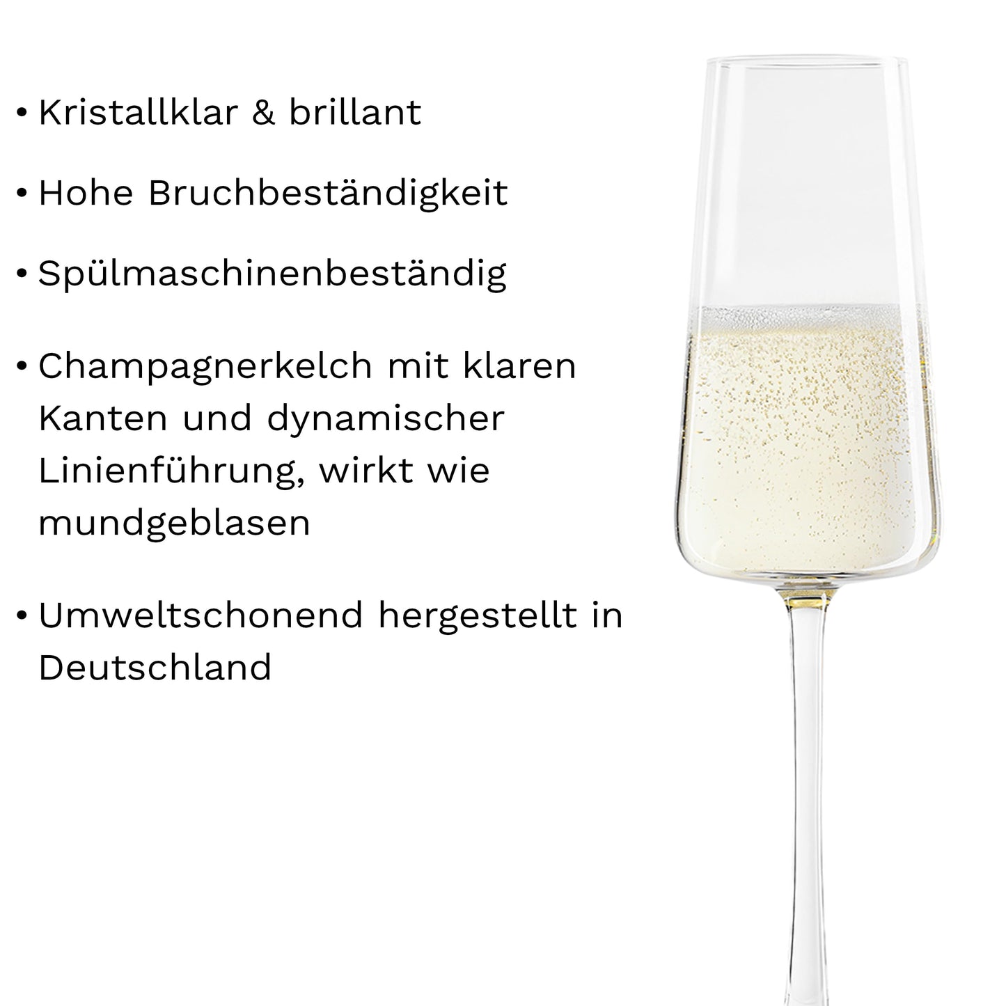 Stölzle Lausitz champagne glasses Power set of 6 240ml - Elegant champagne goblet ideal for sparkling wine & Prosecco - High-quality crystal champagne glasses made in Germany - Dishwasher and shockproof - power