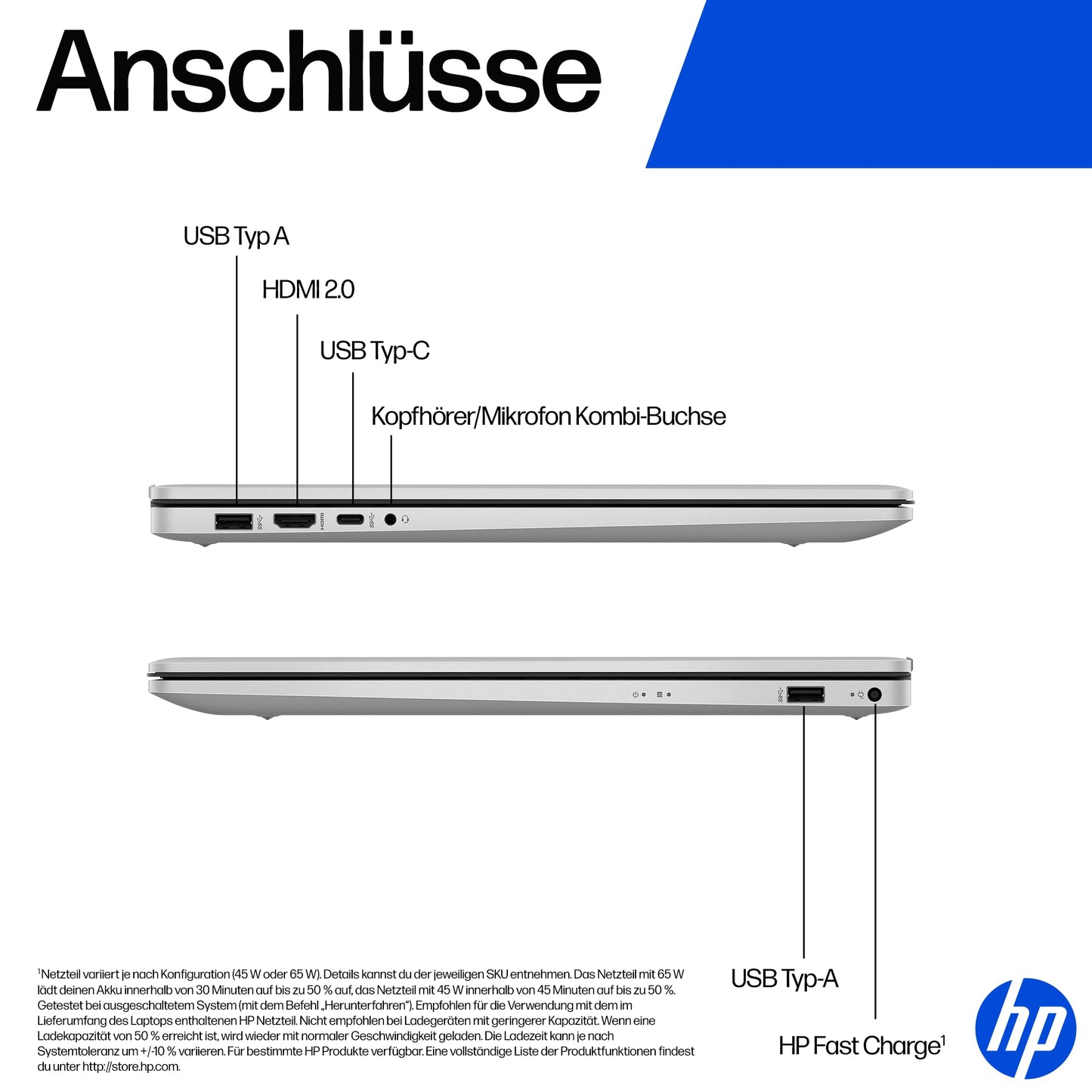HP laptop with 17.3" FHD display, Intel Core i7-1355U, 16 GB DDR4 RAM, 1 TB SSD, Intel Iris graphics, Windows 11, QWERTZ, silver incl. 25 GB Dropbox storage for 12 months - BZ8R5EA#ABD