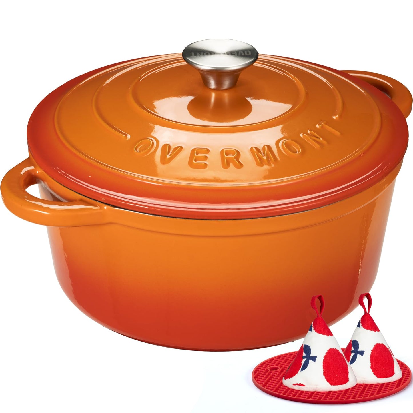 Overmont roasting pan enamel cast iron pot - casserole 28cm oven-safe - with lid and cookbook - for kitchen baking stewing roasting orange - Enamelled