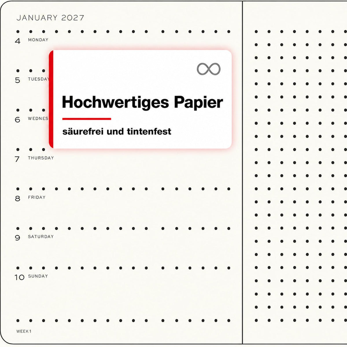 LEUCHTTURM1917 calendar săptămânal 2027 punctat mediu (A5) cu caiet, punctat - planificator de întâlniri engleză, indigo, hardcover, 145 x 210 mm, ianuarie-decembrie 2027, prezentare săptămânală în stânga + pagina de note în dreapta - 400263
