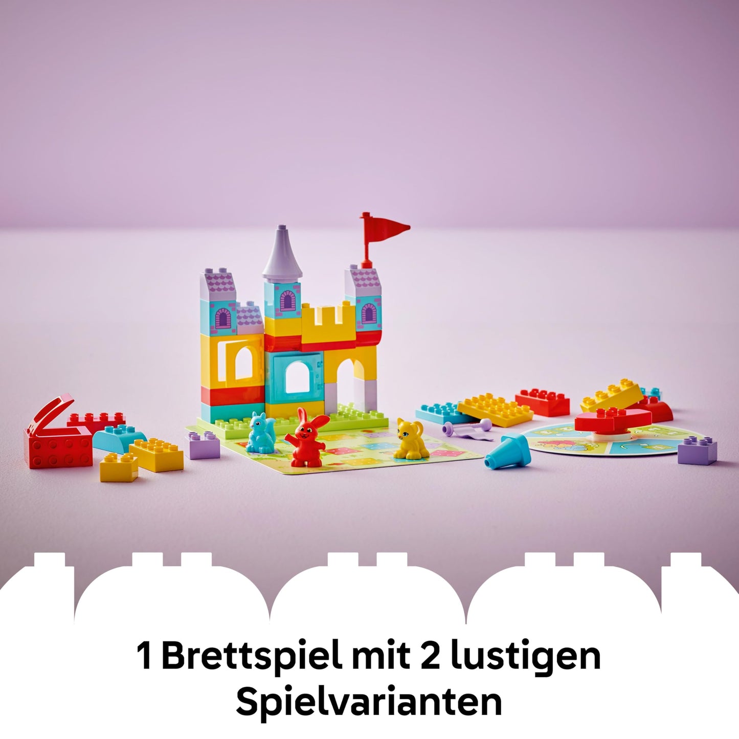 LEGO DUPLO Hopsys castle game - educational toy to promote motor skills for toddlers - 3 animal figures, toy castle & board game with turntable - gift for girls and boys aged 3 and over - 10450