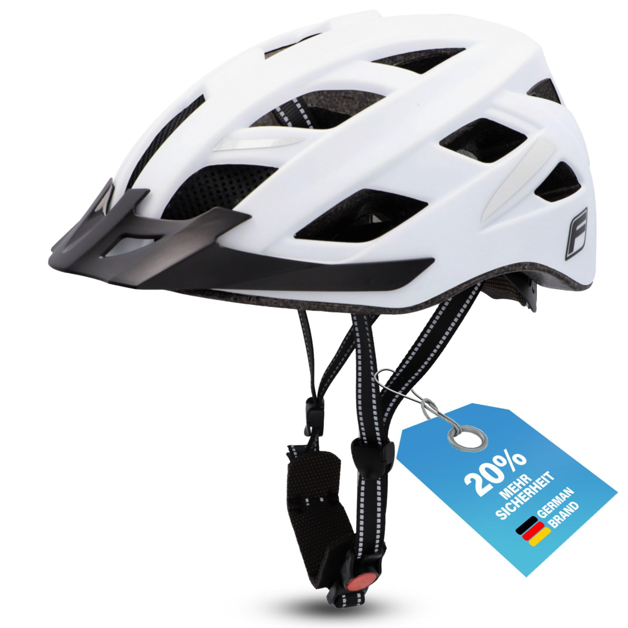 FISCHER adult bicycle helmet, cycling helmet, city helmet Urban Plus Atlanta, S/M, 52-59cm, white, with integrated LED rear light - 50630