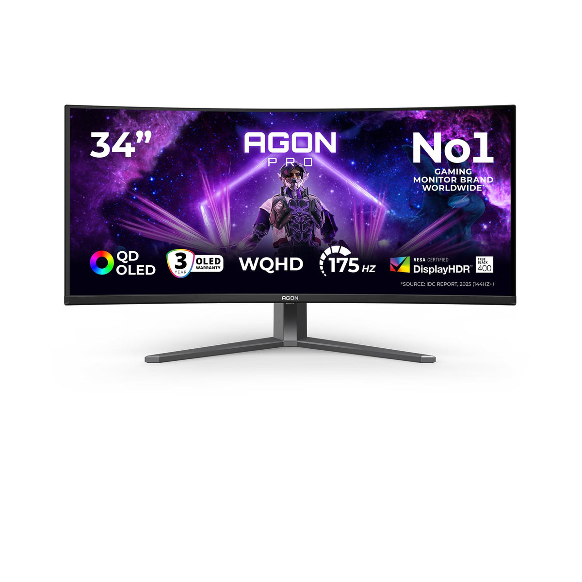 AOC AG346UCD 34" Curved, UW-QHD USB Hub Gaming Monitor, 175Hz, QD-OLED Panel, 0.03ms GtG, HDR400 TB, FreeSync Prem. G-Sync Comp., înălțime ajustabilă, difuzoare, (3440x1440 HDMI 2x 2.0 DP 1x 1.4) Negru