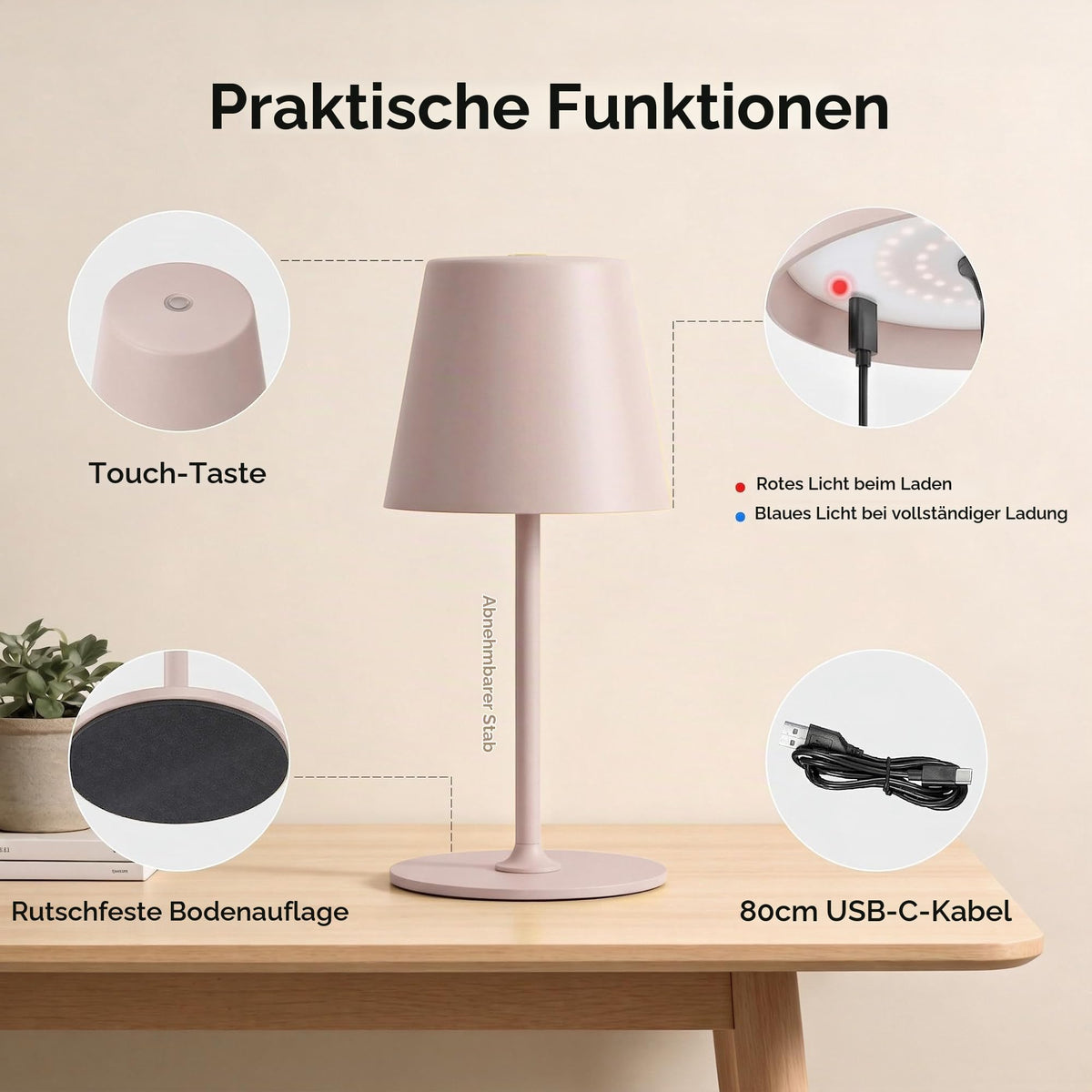 UPXNBOR LED Table Lamp Wireless 2-Piece Set, Metal Table Lamp for Outdoor & Indoor - UP-WSA