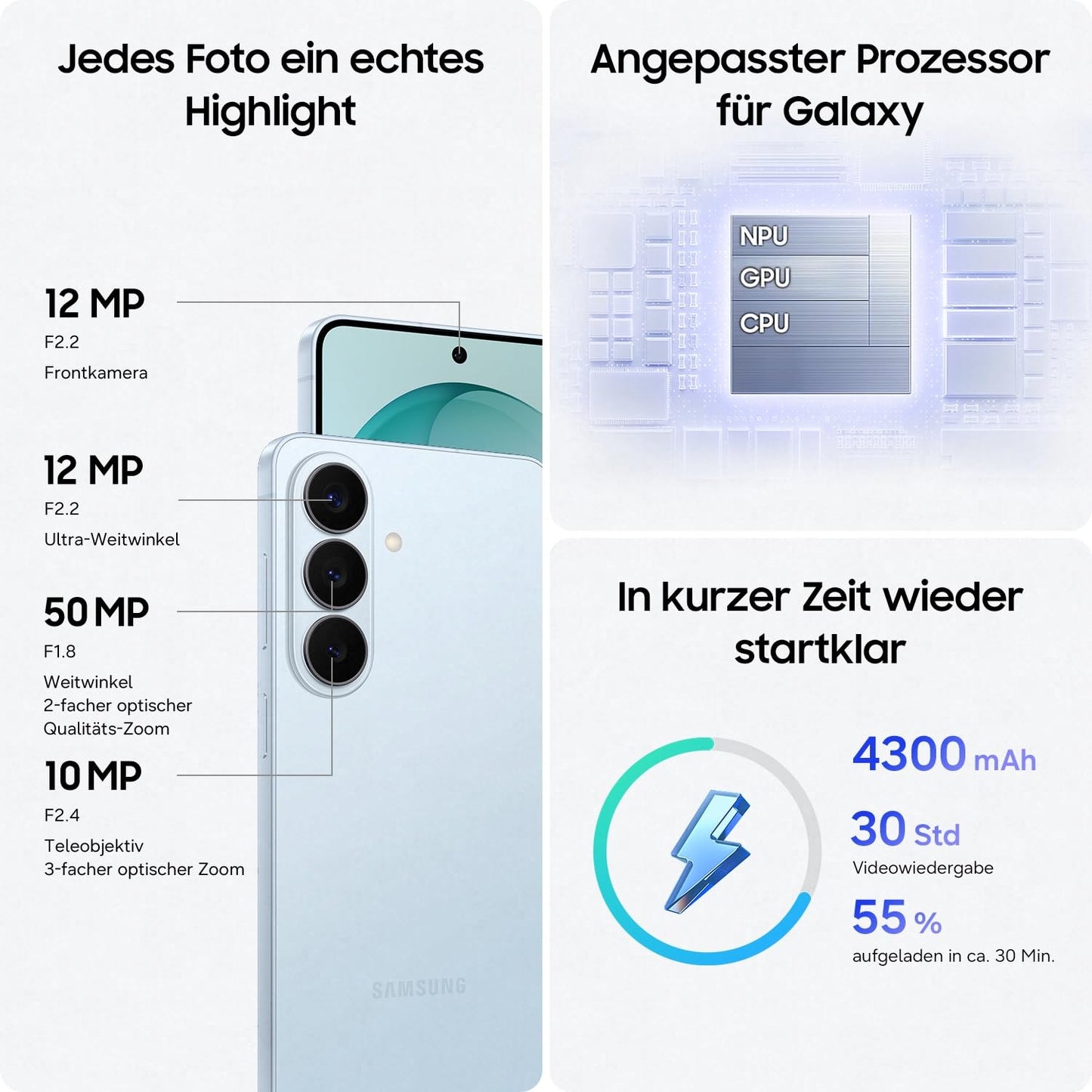 Samsung Galaxy S26 AI smartphone with Galaxy AI, no contract, mobile phone with Android, 12 GB RAM, 256 GB storage, AP processor, 50 MP, Sky Blue, 3 year manufacturer's warranty [Exclusively on Amazon] - F-MS942BLBGAMZ