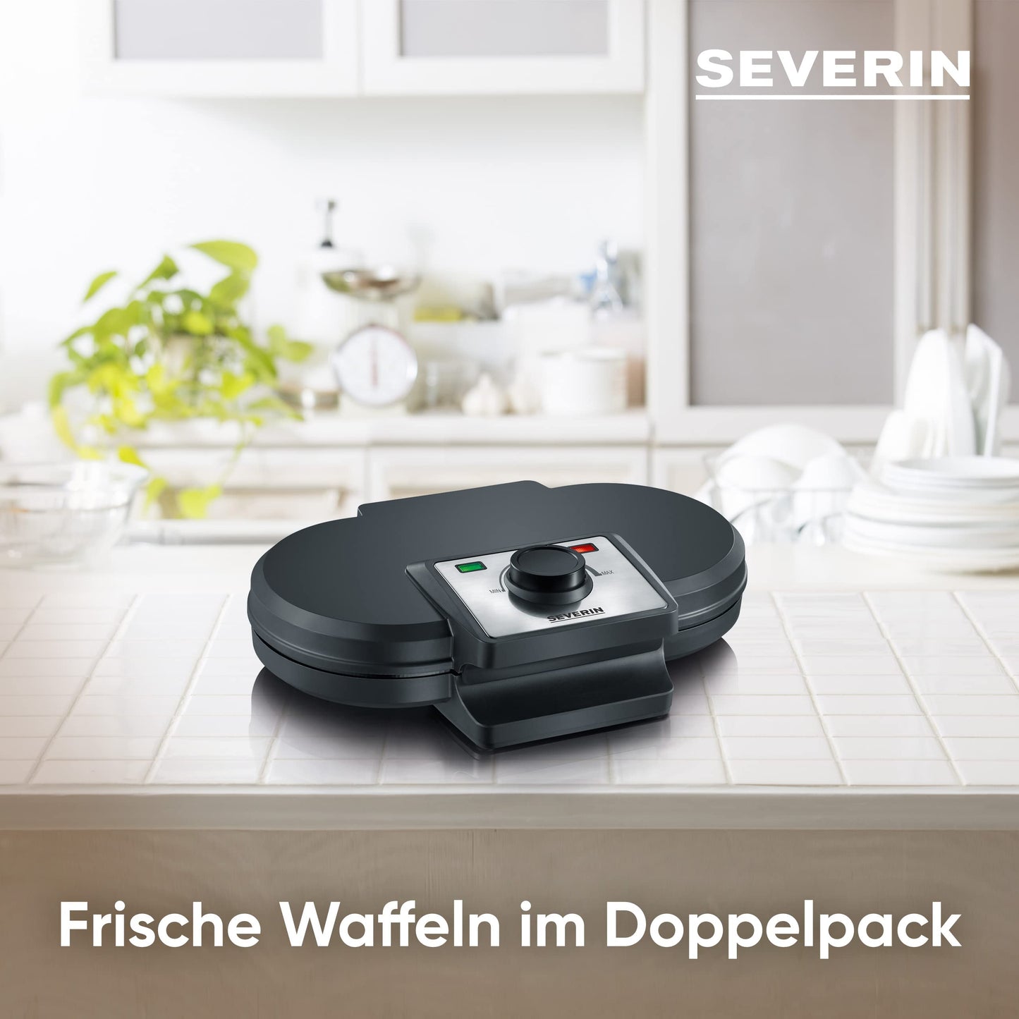 SEVERIN duo waffle iron, non-stick coated double waffle iron for two classic heart waffles, heart waffle iron in slim design, approx. 1,200 W power, black, WA 2106