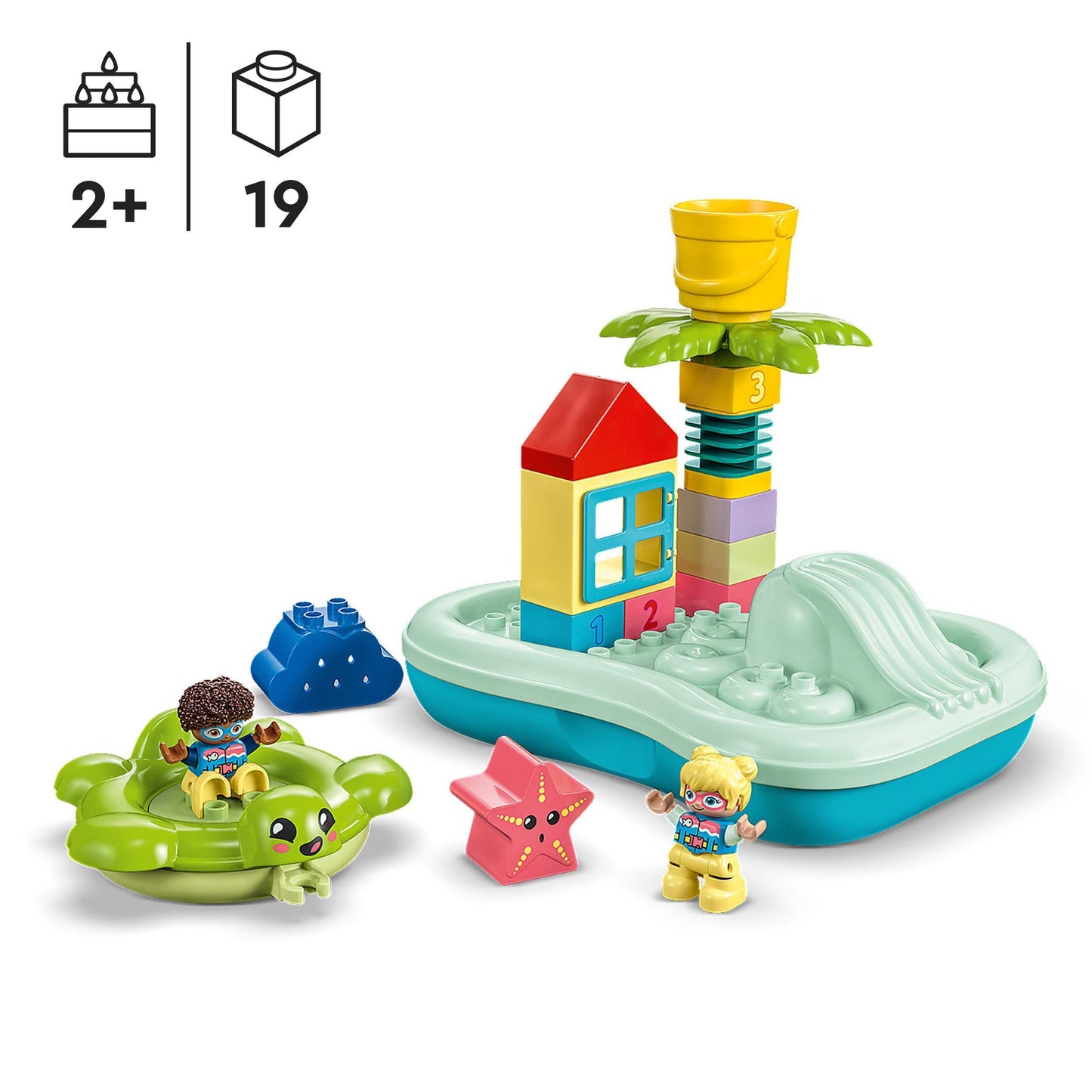 LEGO DUPLO Water Slide Set, Bath Toy for Toddlers Ages 2+, with Floating Island, Turtle and Starfish Animal Figures, Easy to Clean Bathtub Water Toy 10989