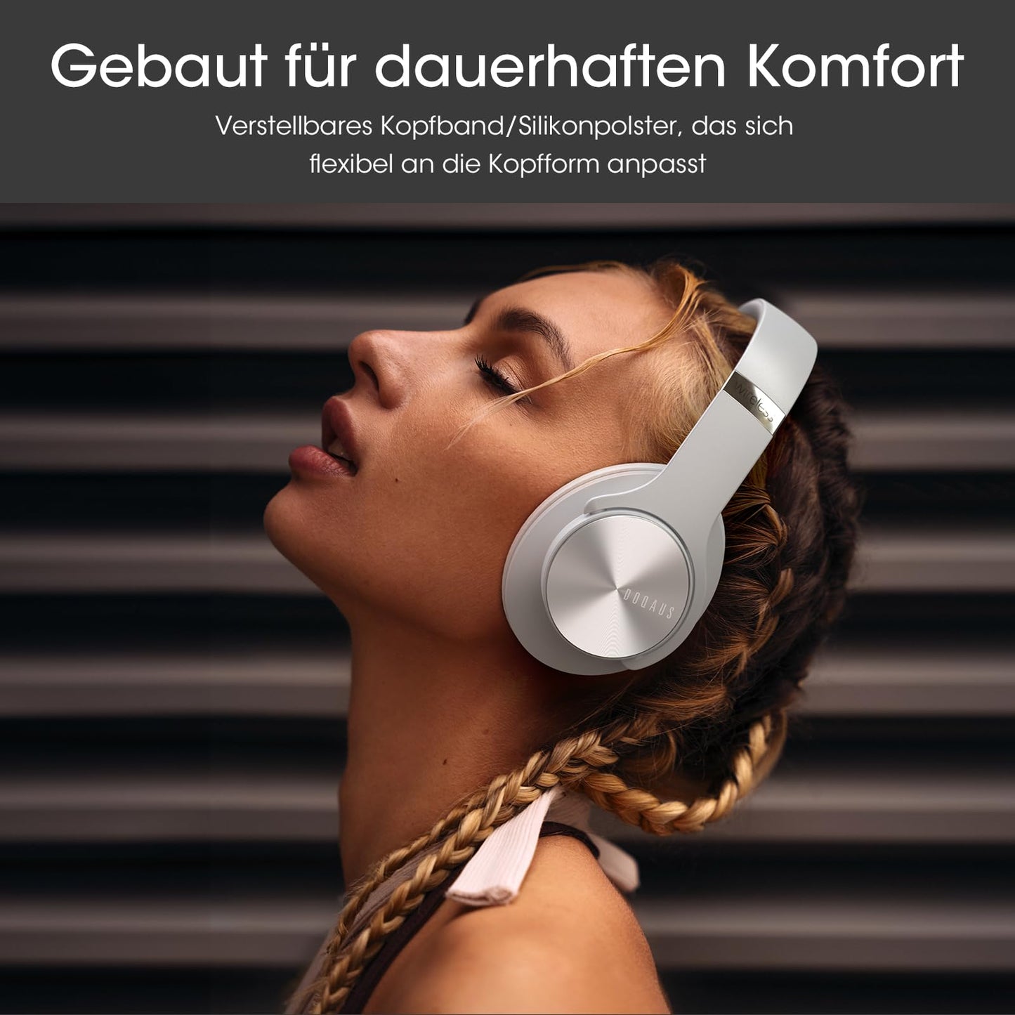 DOQAUS Bluetooth Headphones Over Ear, Up to 90 Hours Wireless Headphones with 3 EQ Modes, HiFi Stereo Foldable Headset with Microphone, Soft Ear Pads for iPhone/ipad/Android/Laptops-Light Gray - Care1