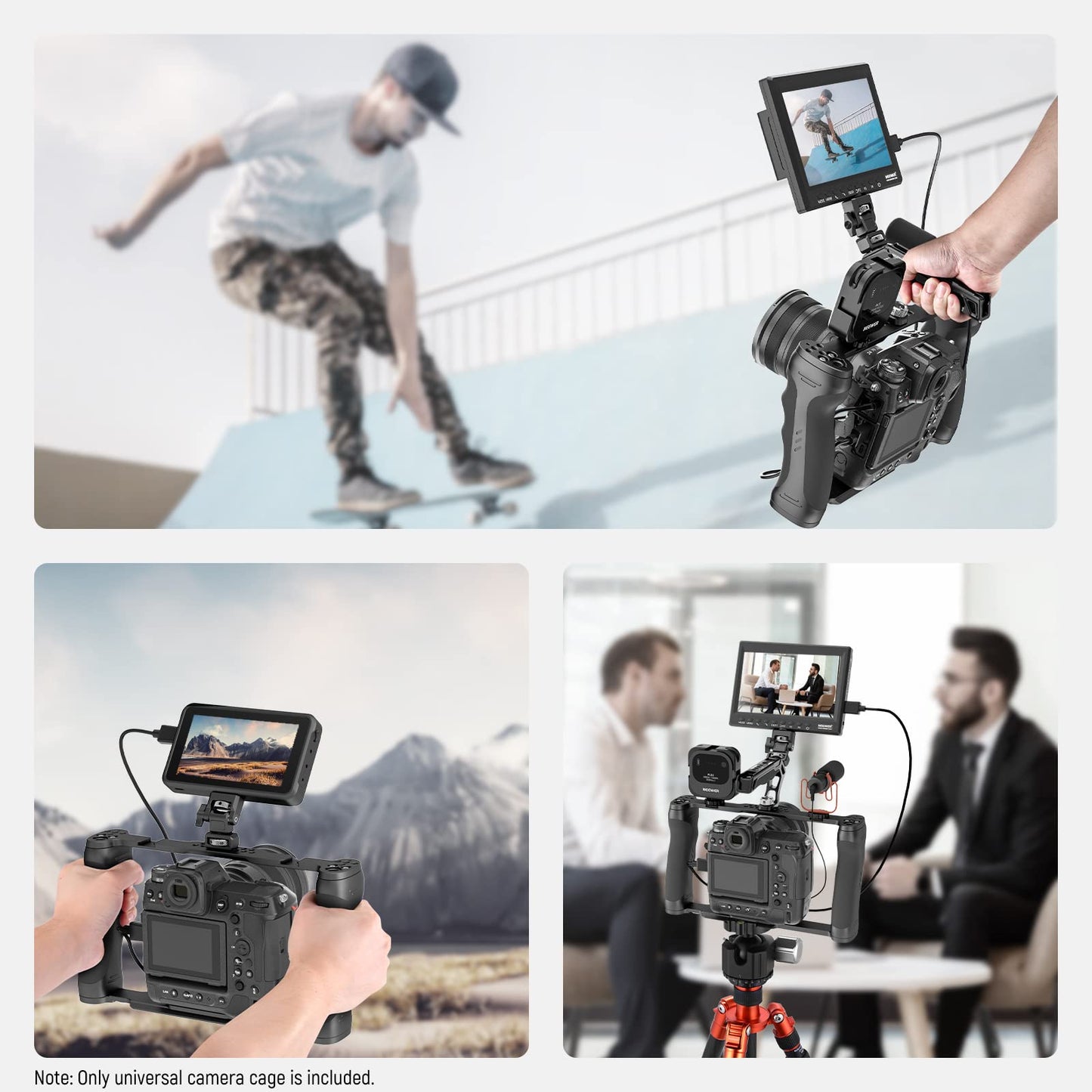 NEEWER video camera cage rig with Arca base, double handles, 3/8" ARRI mount & 1/4" thread, cold shoes, universal stabilizer compatible with SmallRig NEEWER base plate 15mm rods, CA016