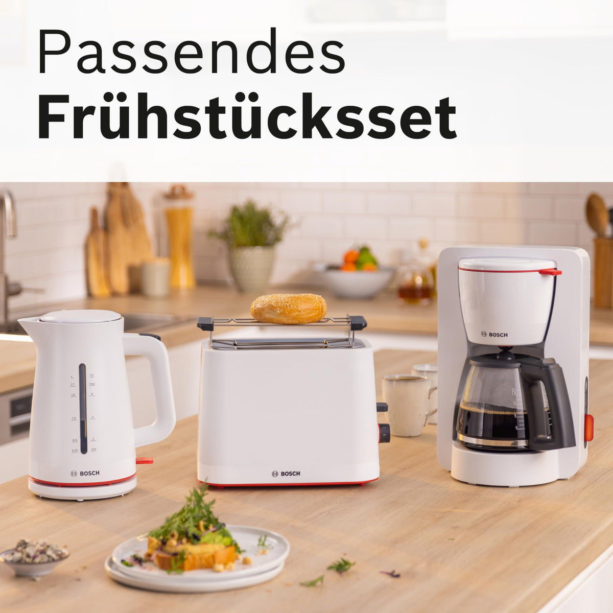 Bosch Compact Toaster MyMoment TAT3M121, removable foldable bun warmer, with defrost function, automatic shut-off, lift function, bread centering, ideal for 2 slices, 800 Watts, Matte White