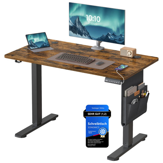 SONGMICS Height-adjustable desk electric, 100 x 60 cm, adjustable table, memory function for 4 heights, for office, vintage brown LSD130KD01