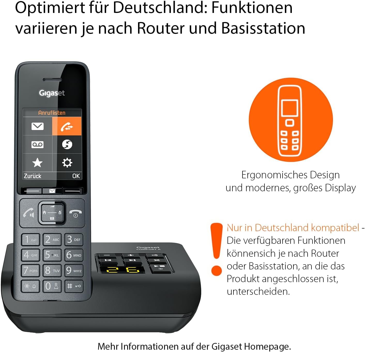 Gigaset Comfort 520A Duo - 2 cordless DECT telephones with answering machine - Best audio quality with hands-free function - Do not disturb - Address book 200 contacts, titanium black [German version] - S30852-H3005-B103