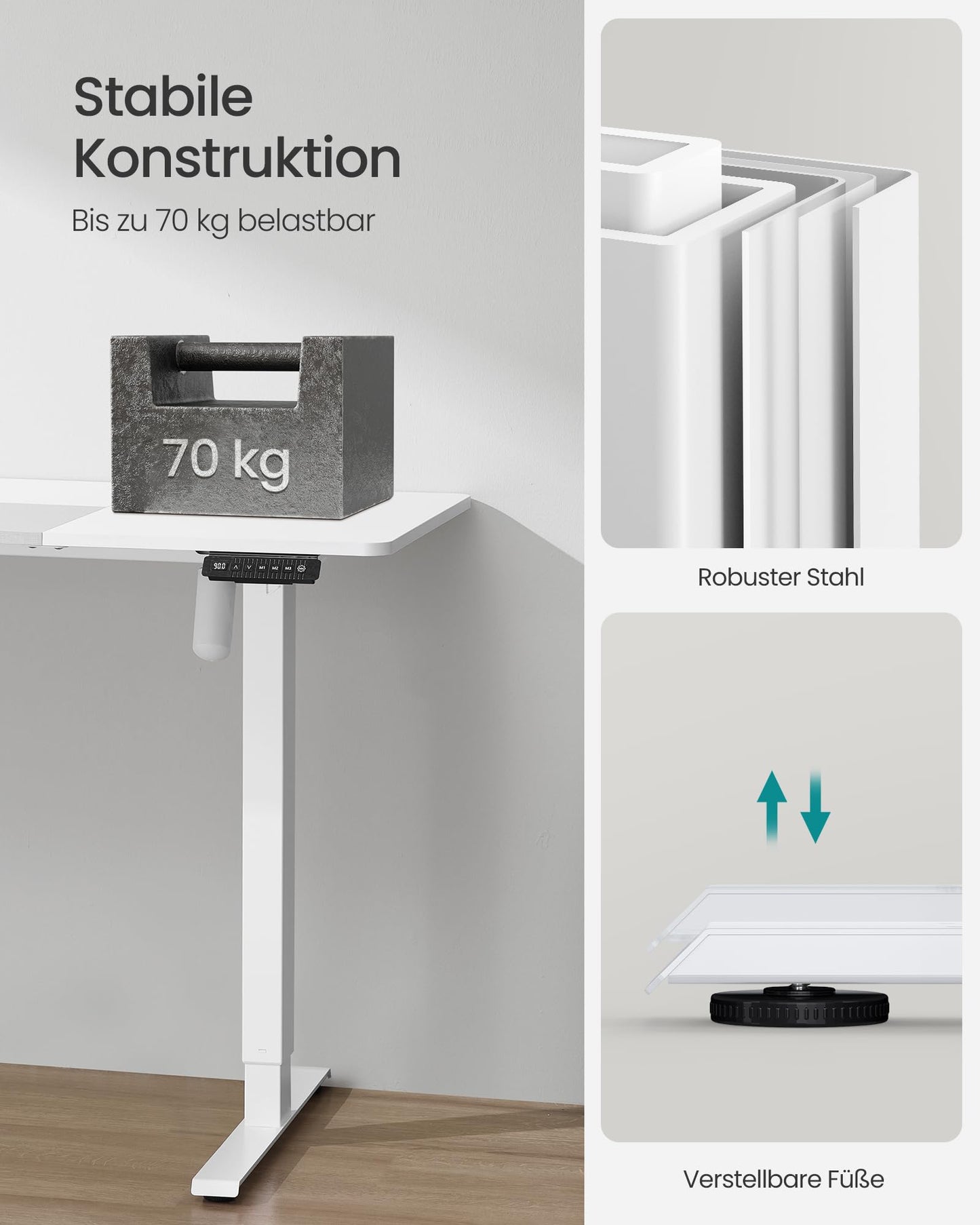 SONGMICS Electric height-adjustable desk, 140 x 60 cm, continuously adjustable, memory function with 4 heights, cloud white-dove gray LSD016W02