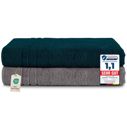 Komfortec 2 set prosoape de saună 80x200 cm, prosoape mari de saună din bumbac 100%, pufoase și absorbante, cu uscare rapidă, gri antracit/petrol - 2 buc-80x200-antracit-petrol
