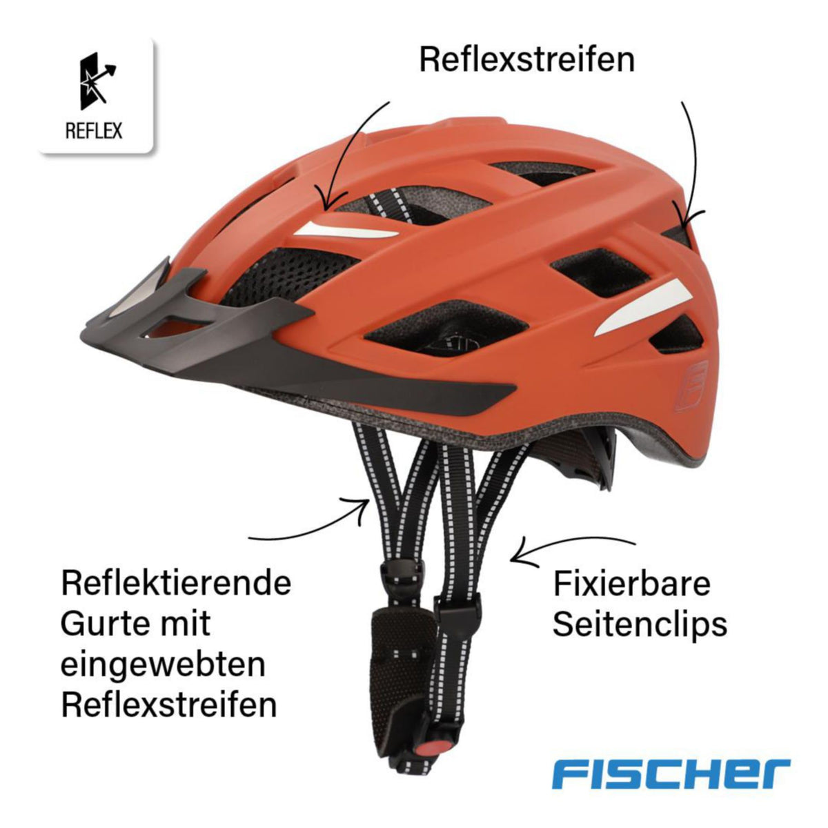 FISCHER Adult Bicycle Helmet, Cycling Helmet, City Helmet Urban Plus Miami, S/M, 52-59cm, orange, with integrated LED rear light - 50627