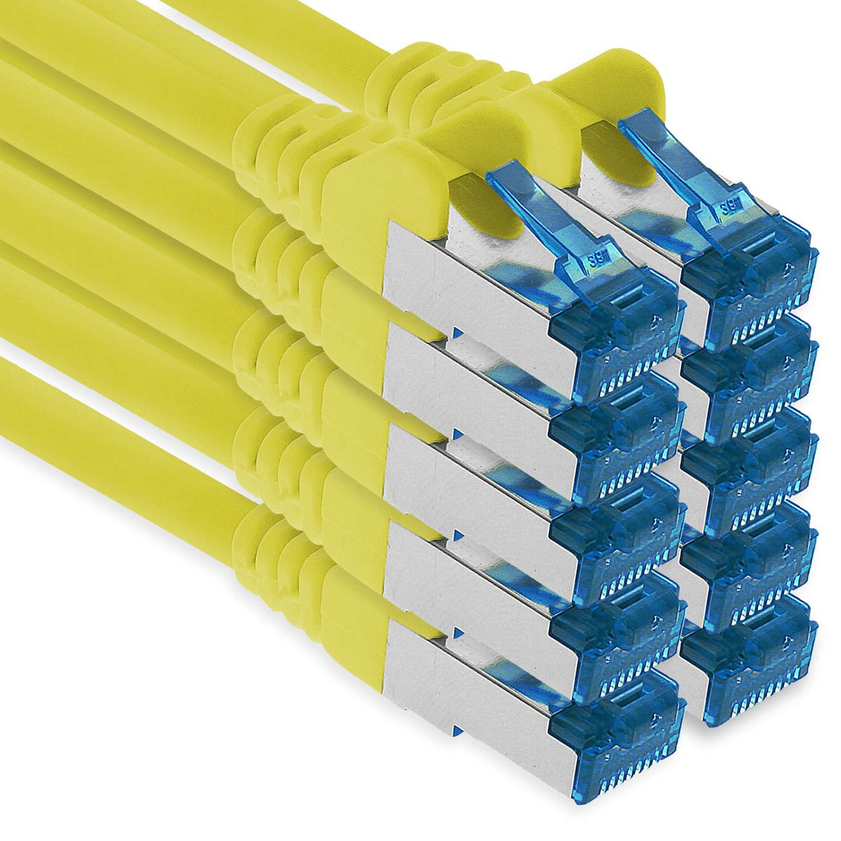 1aTTack.de Patch Cable – 10X 3 Meter Ethernet, Network, LAN Cable CAT6a (for Gigabit Networks, Routers, Switches, Modems with RJ45 Input – Yellow) - 4251073690896