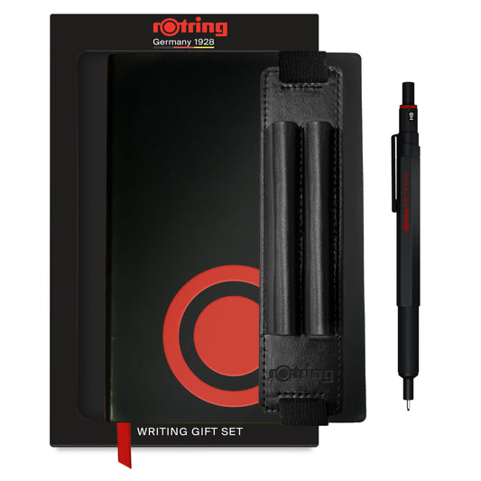 rOtring 600 Mechanical Pencil (0.5mm) Gift Set with Pen Case & Notebook | Full Metal Body Fine Point Pencil | Black | Non-Slip Knurled Grip and Hexagonal Barrel - 2224710