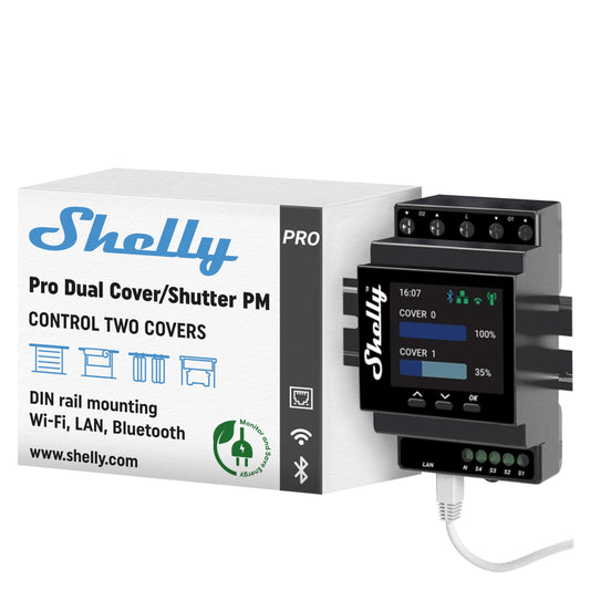 Shelly Pro Dual Cover/Shutter PM | LAN & WLAN Professional DIN Rail Smart Blinds Controller - 16 A | Home automation | No Hub Required | Alexa & Google Home | Performance measurement - 3800235268124