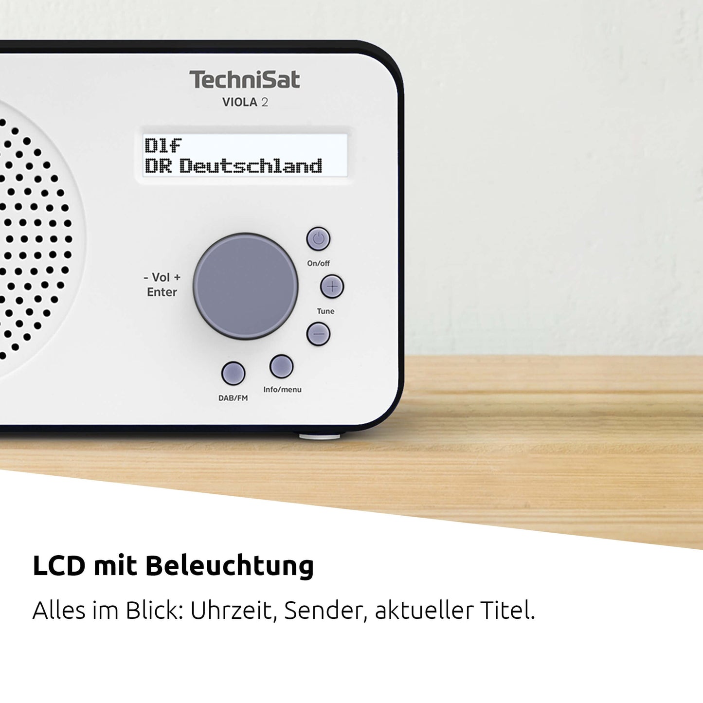 TechniSat Viola 2 - portable DAB radio (DAB+, FM, loudspeaker, headphone jack, two-line display, button control, small, 1 watt RMS) white/black - 0000/3906