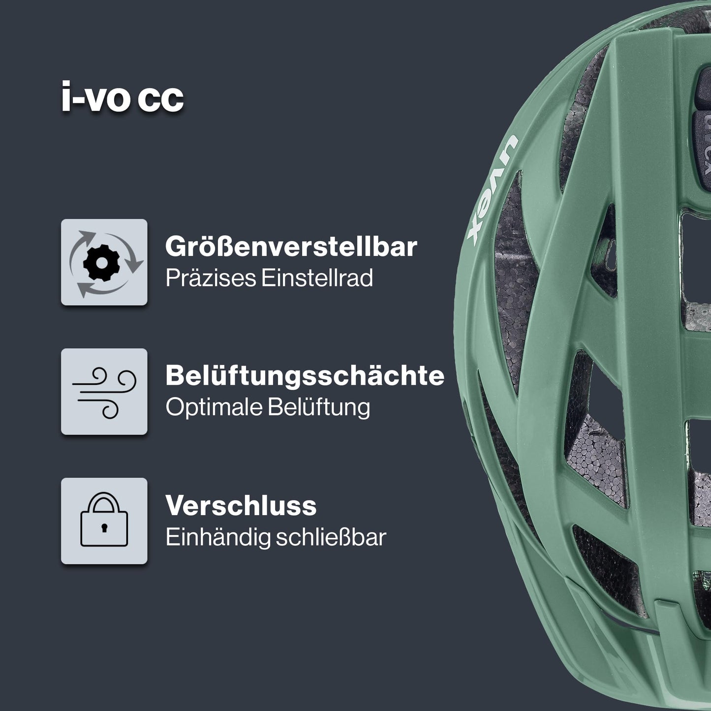 uvex i-vo cc bicycle helmet, Moss Green matt, 52-57 cm - S413423