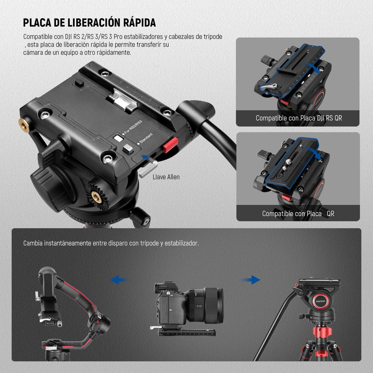 NEEWER 72" fluid head video monopod, quick release plate compatible with DJI RS Gimbal, 360° panning and +90°/-70° tilt for DSLR camera camcorder, maximum load 8kg, TP72A