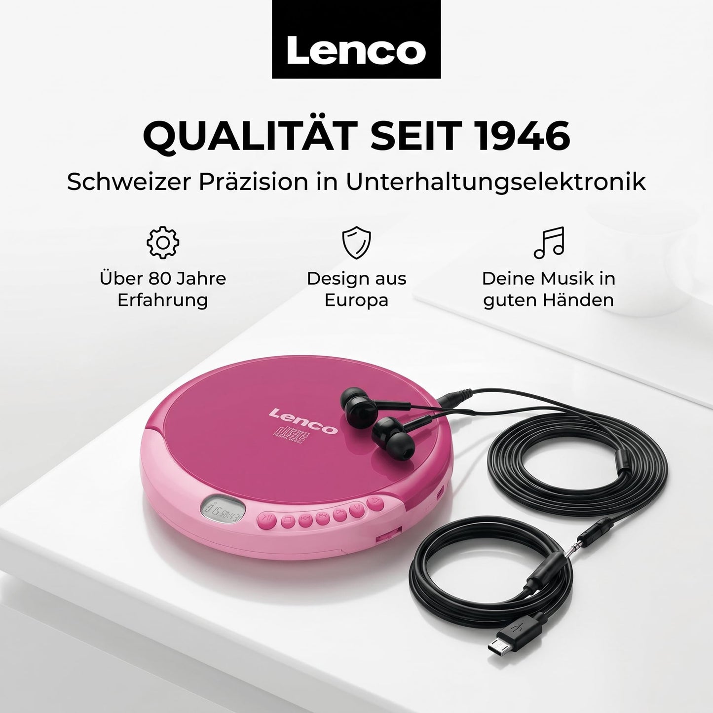 Lenco CD-011PK - CD player - Also for children - Discman - Portable