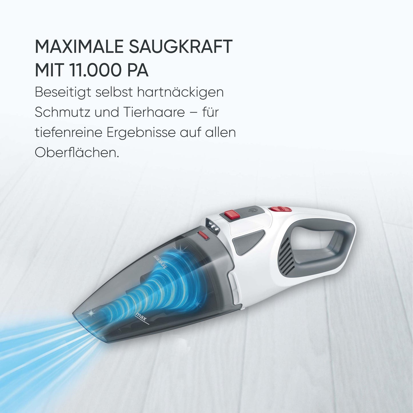 Severin 4-in-1 cordless handheld vacuum cleaner, wireless wet & dry vacuum cleaner for car seats, handheld vacuum cleaner for pet hair & liquids, up to 30 minutes running time in eco mode, white-grey-red, HV 7146