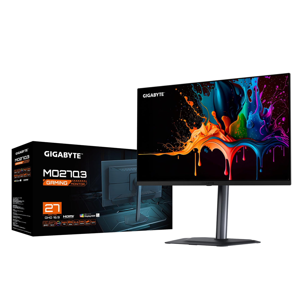 Gigabyte MO27Q3 27” OLED QHD Gaming-Monitor - 2560 x 1440, 360Hz, 0.03ms, 250 cd/m², G-Sync Compatibil, FreeSync Premium Pro, Display HDR True Black 400, HDMI 2.1, DisplayPort 1.4