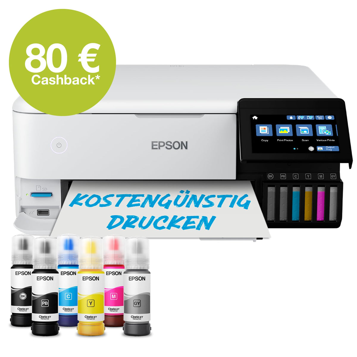 Epson EcoTank ET-8500 Ink Tank Printer | Photo Printing | 6-Color Ink System | WiFi | A4 | Print, Copy, Scan | 10.9 cm Touchscreen | Duplex Printing | Rear Paper Feed - C11CJ20401