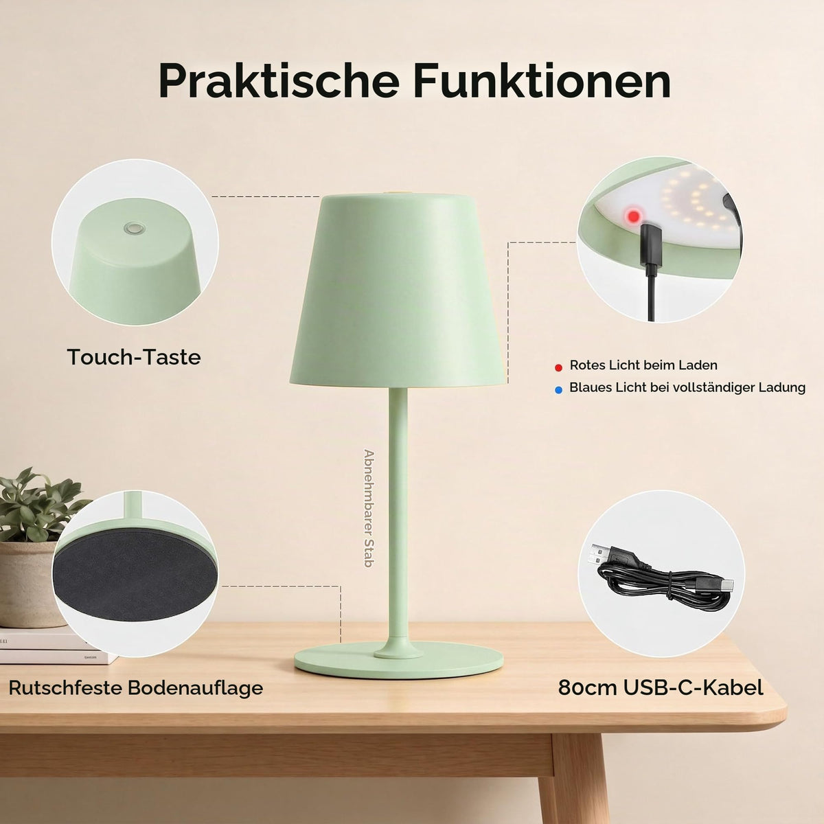 UPXNBOR LED Table Lamp Wireless 2-Piece Set, Metal Table Lamp for Outdoor & Indoor - UP-WSA